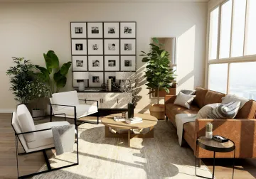 Interior de vivienda con tonos cálidos y materiales naturales